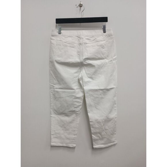 Susan Graver Womens Cropped Jeans Sz 10 White Straight Leg Pull On Resort - Picture 6 of 10